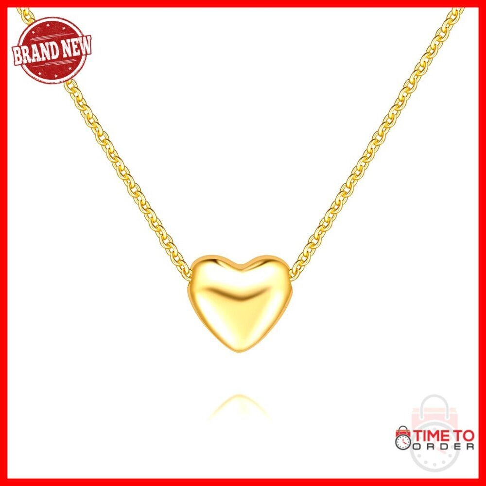 14K Gold Heart Pendant Necklace Adjustable Length Dainty Elegant Minimal
